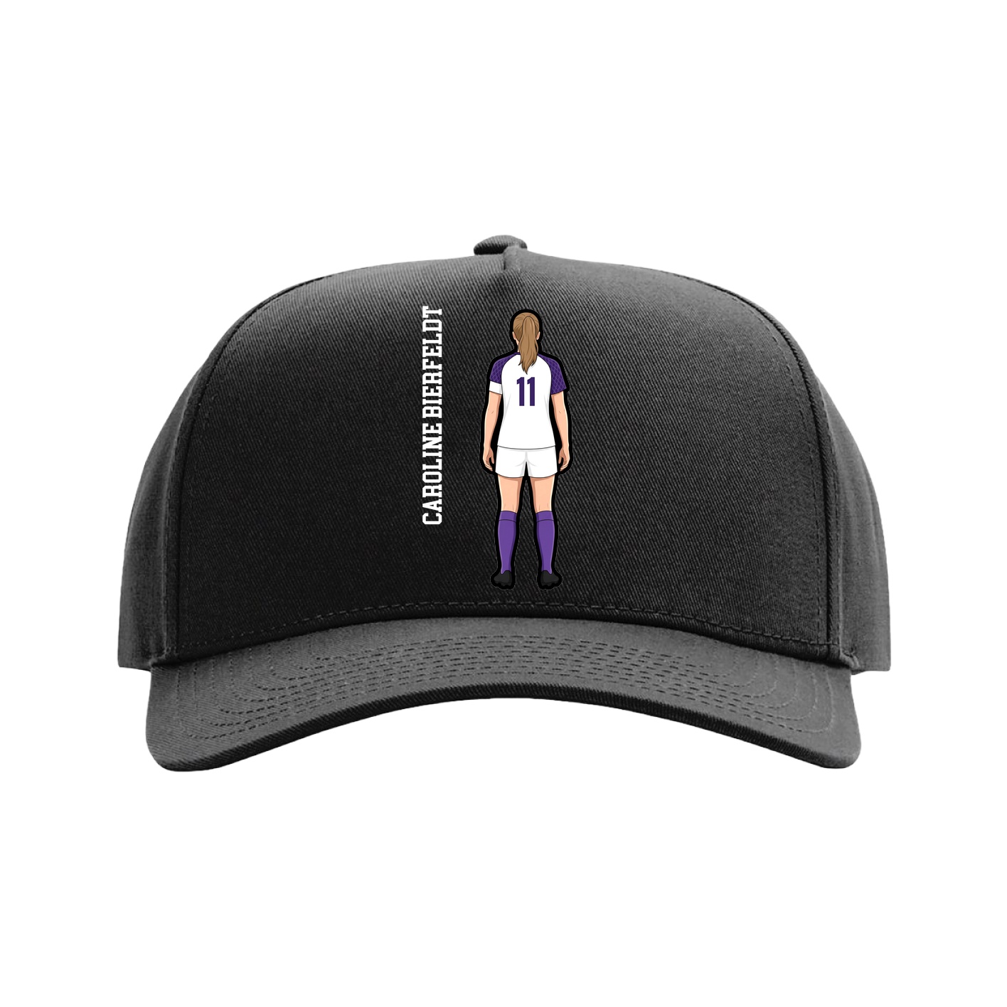 Full Fabric Five-Panel Champ Cap — Name Vertical in Black