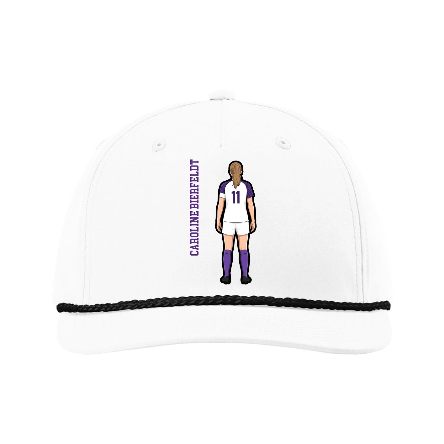 Five-Panel Classic Rope Cap — Name Vertical in White