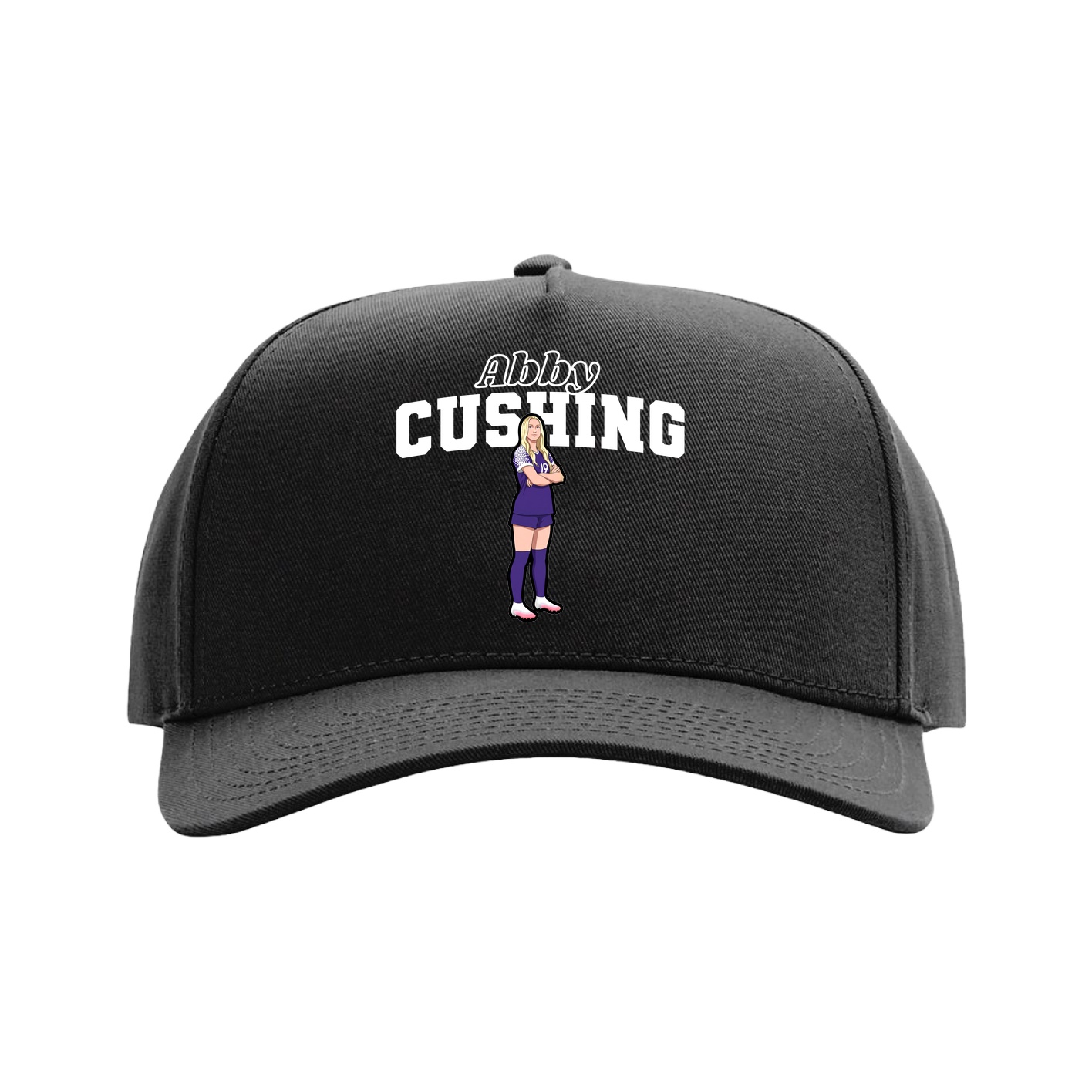 Full Fabric Five-Panel Champ Cap — Name Arch in Black