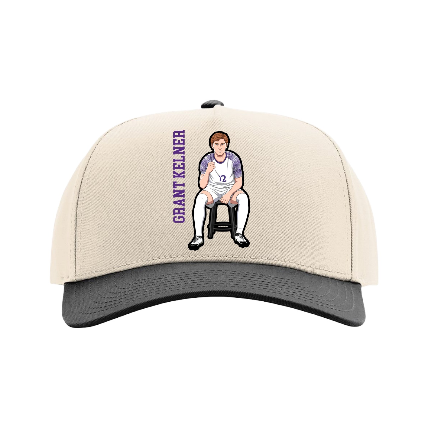 Full Fabric Five-Panel Champ Cap — Name Vertical in Cream/Black