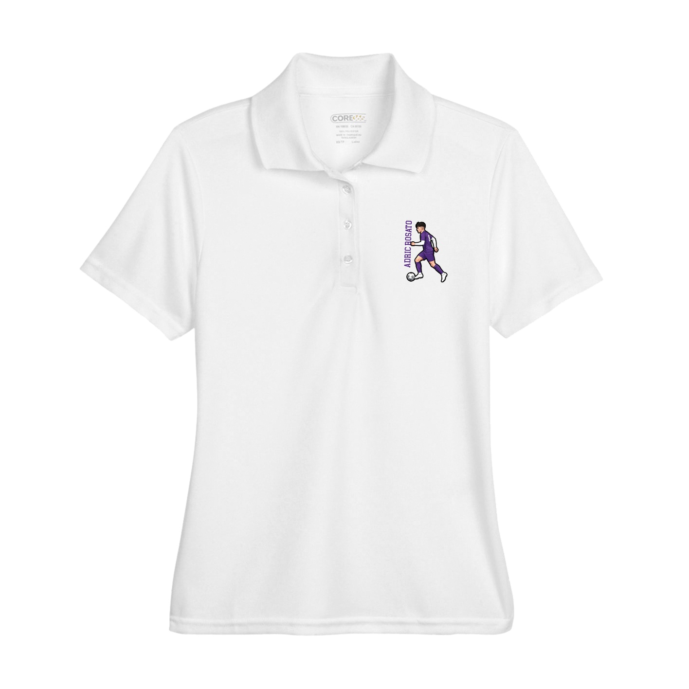 Womens Performance Polo — Name Vertical in White
