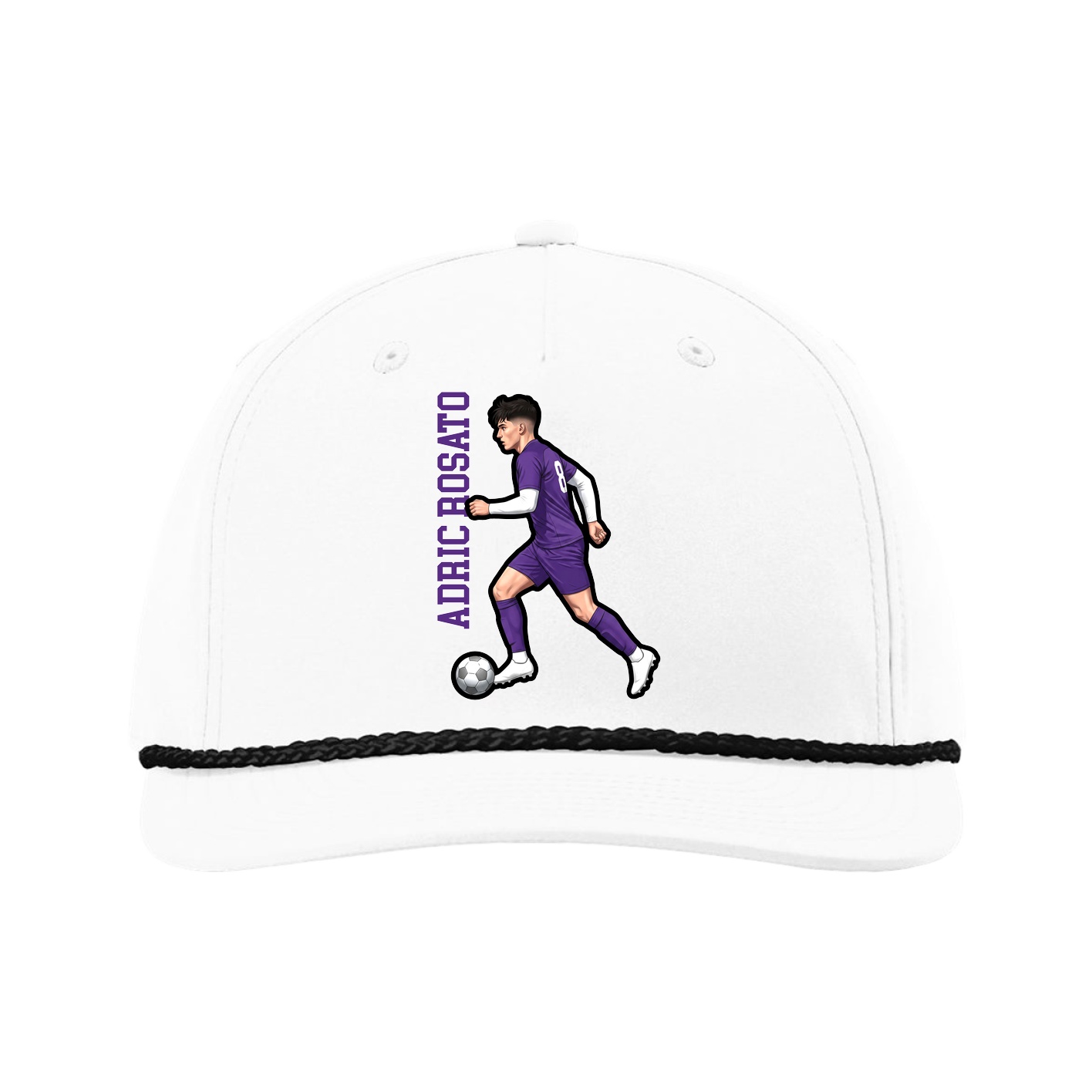 Five-Panel Classic Rope Cap — Name Vertical in White