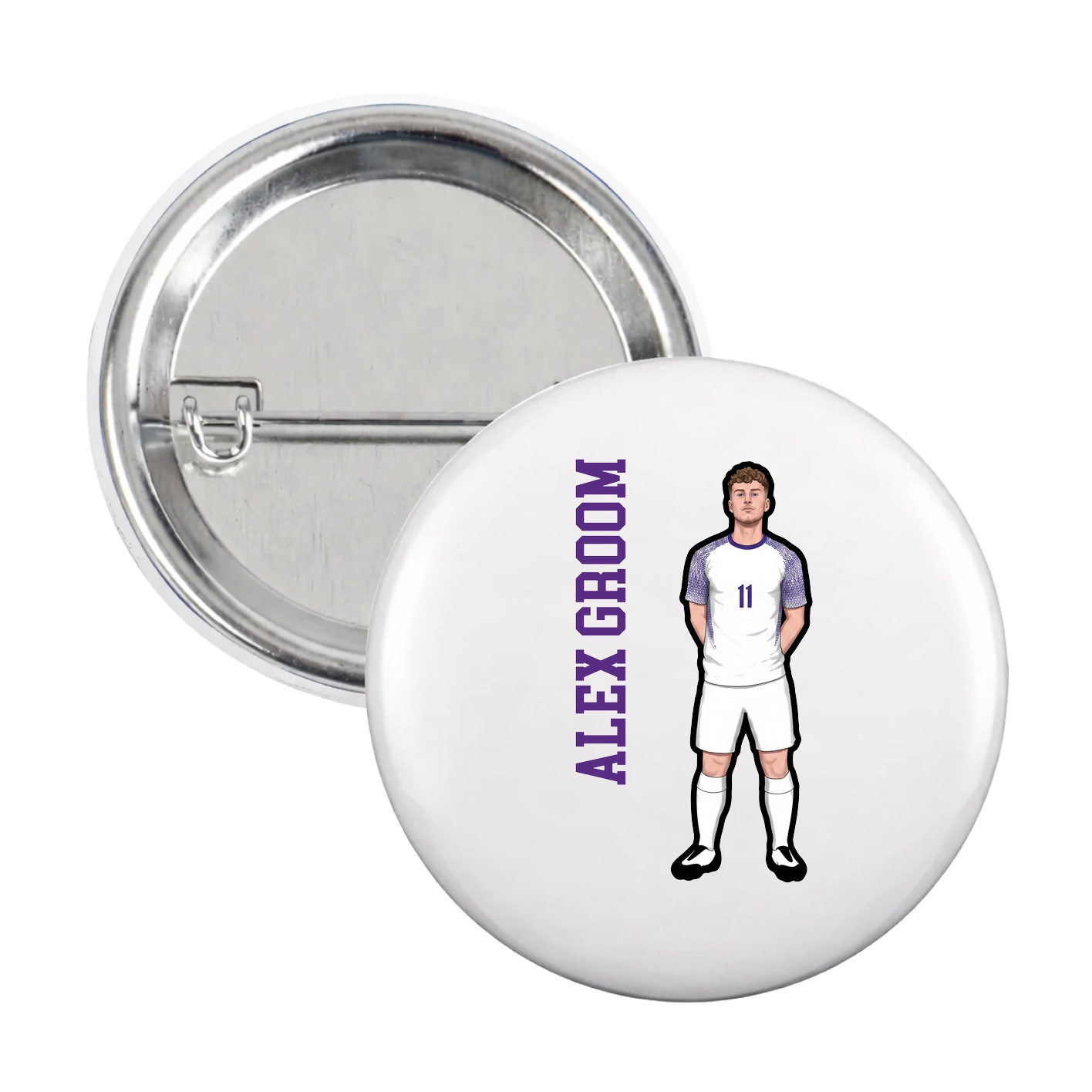 Game Day Button — Name Vertical in White