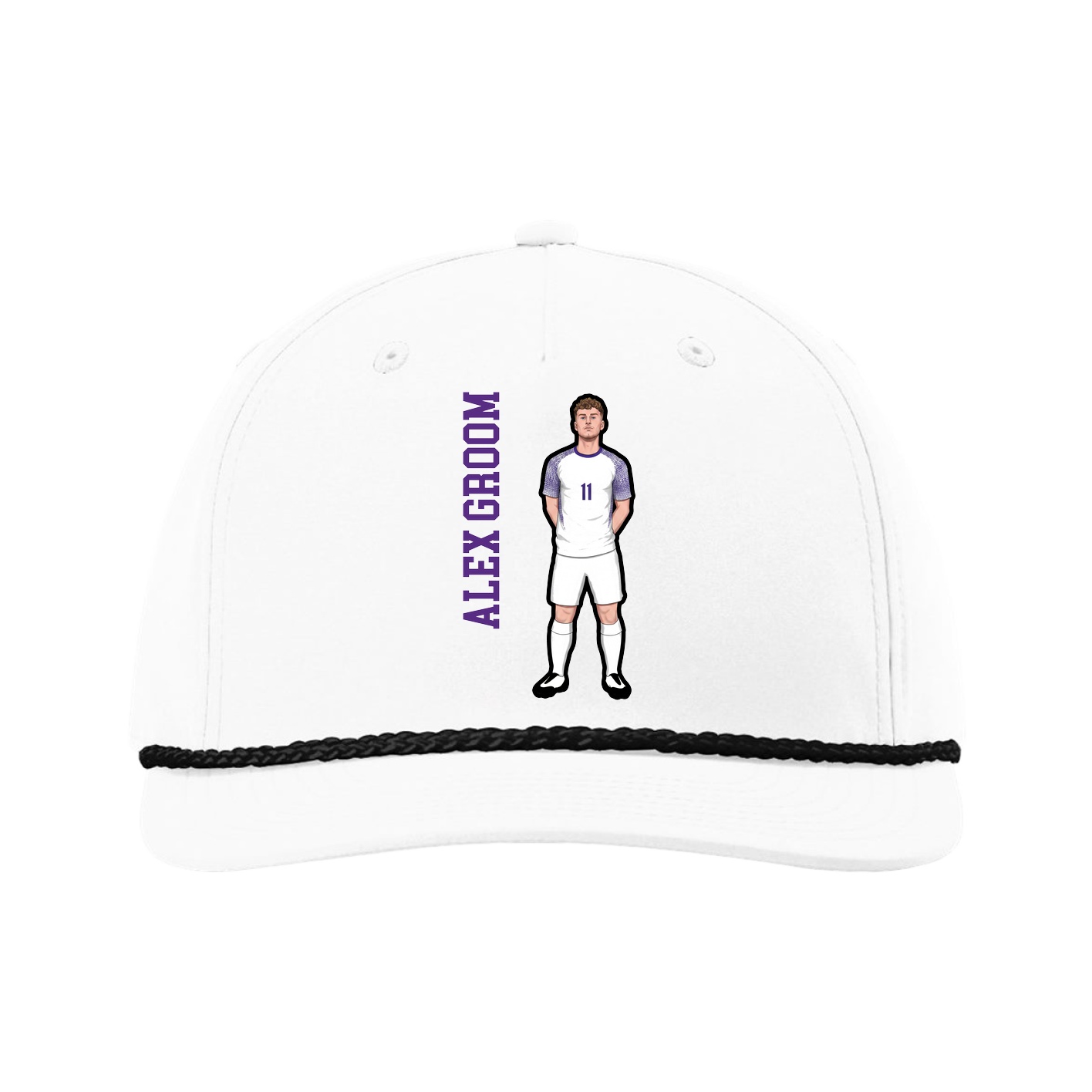 Five-Panel Classic Rope Cap — Name Vertical in White