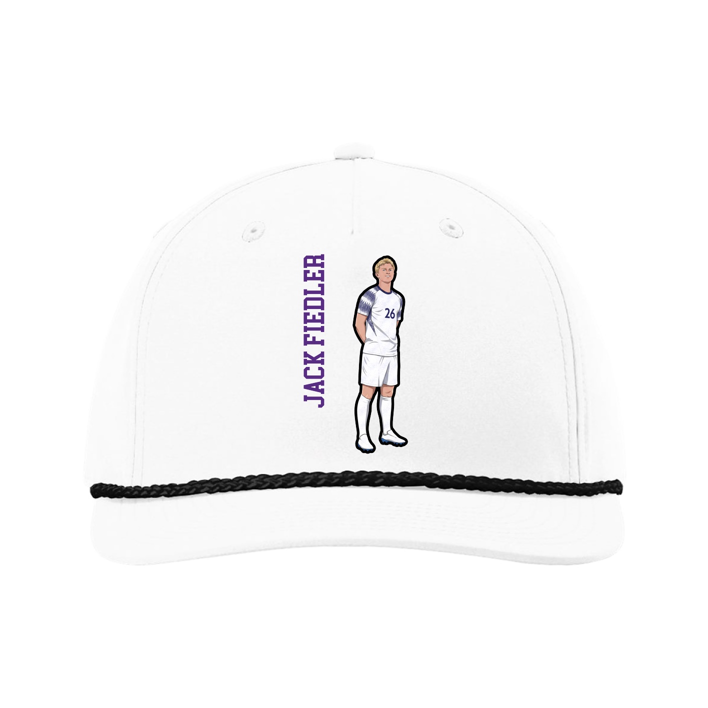 Five-Panel Classic Rope Cap — Name Vertical in White