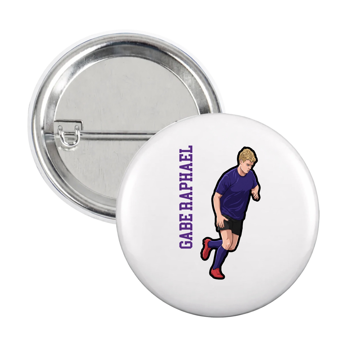 Game Day Button — Name Vertical in White