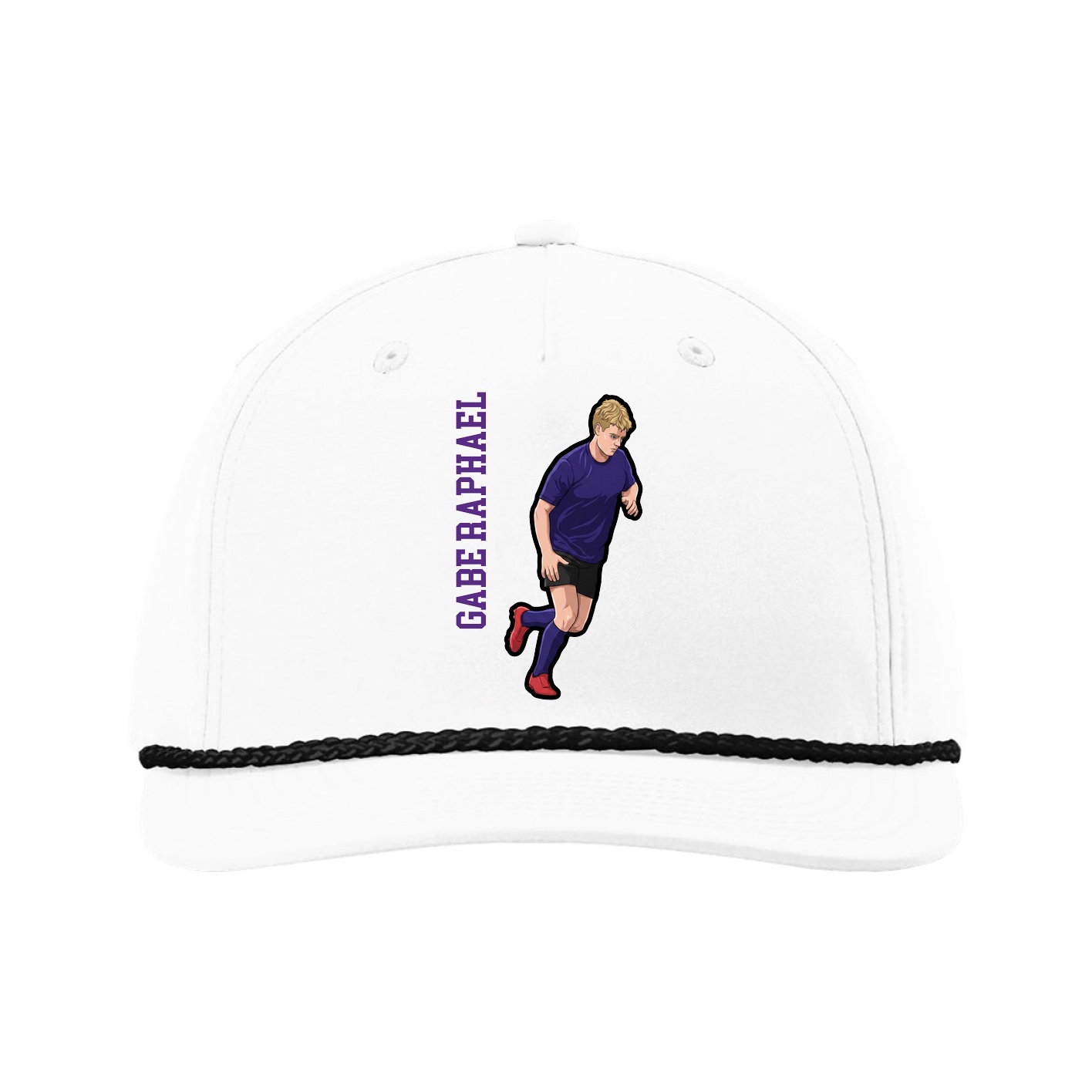 Five-Panel Classic Rope Cap — Name Vertical in White