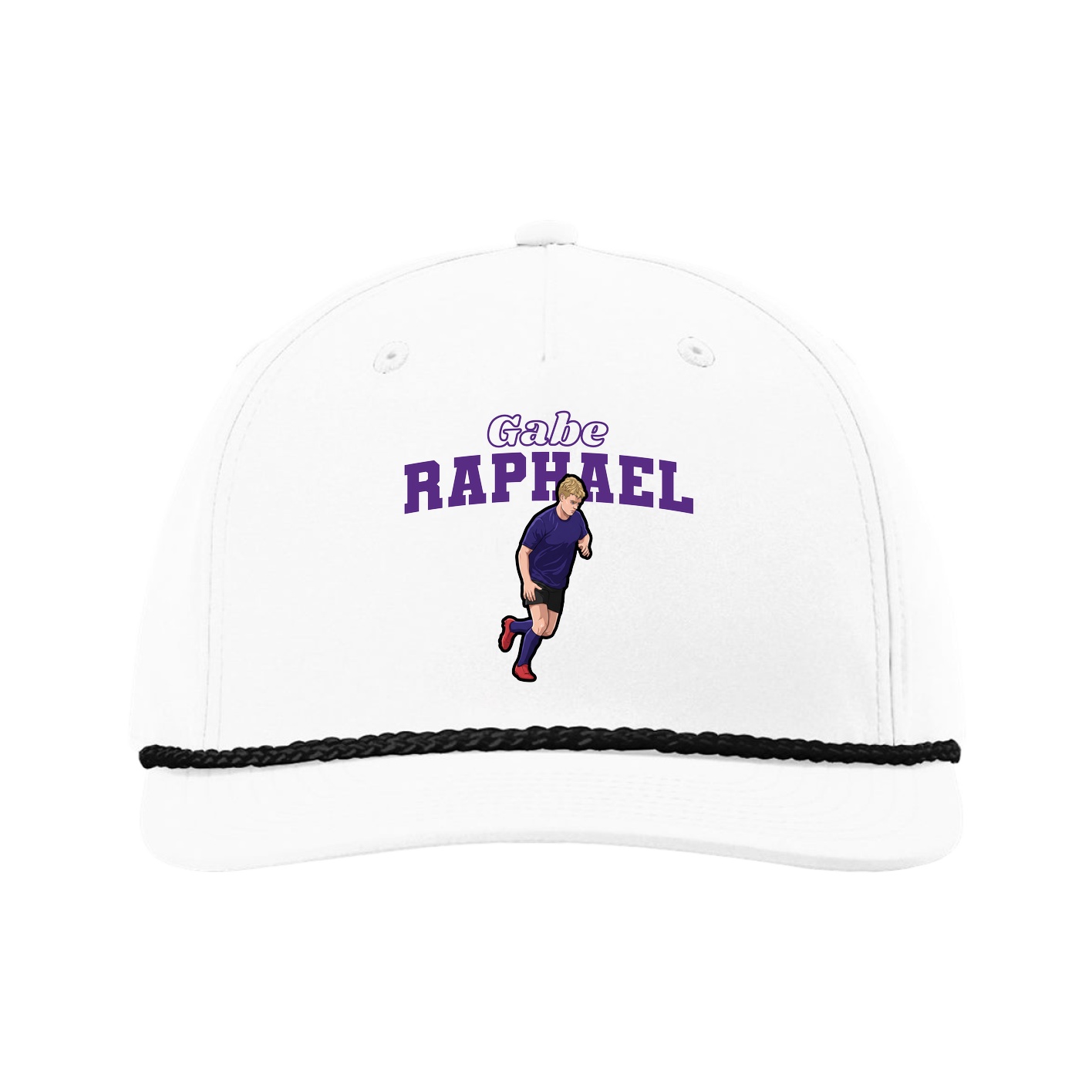 Five-Panel Classic Rope Cap — Name Arch in White