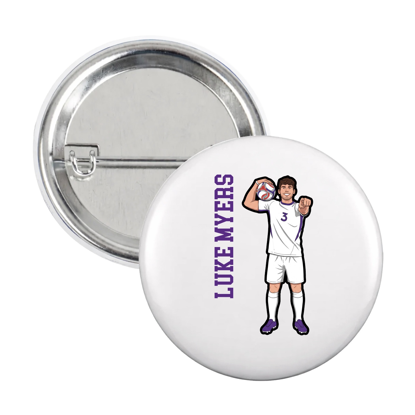 Game Day Button — Name Vertical in White