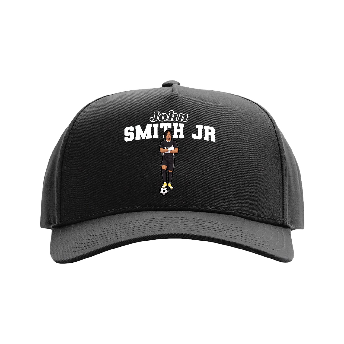 Full Fabric Five-Panel Champ Cap — Name Arch in Black