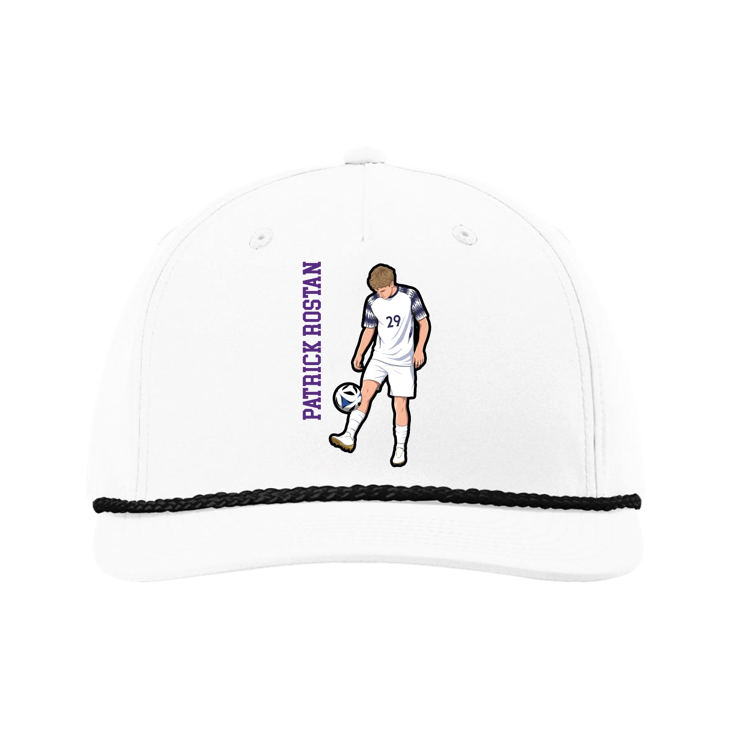 Five-Panel Classic Rope Cap — Name Vertical in White