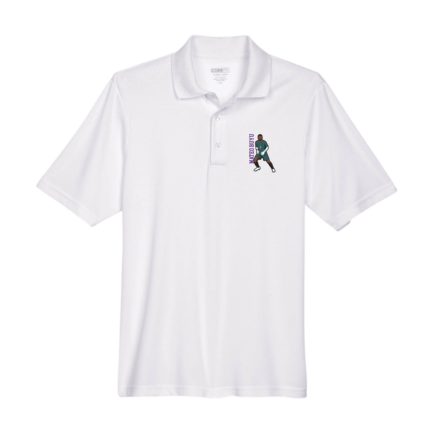 Performance Polo — Name Vertical in White