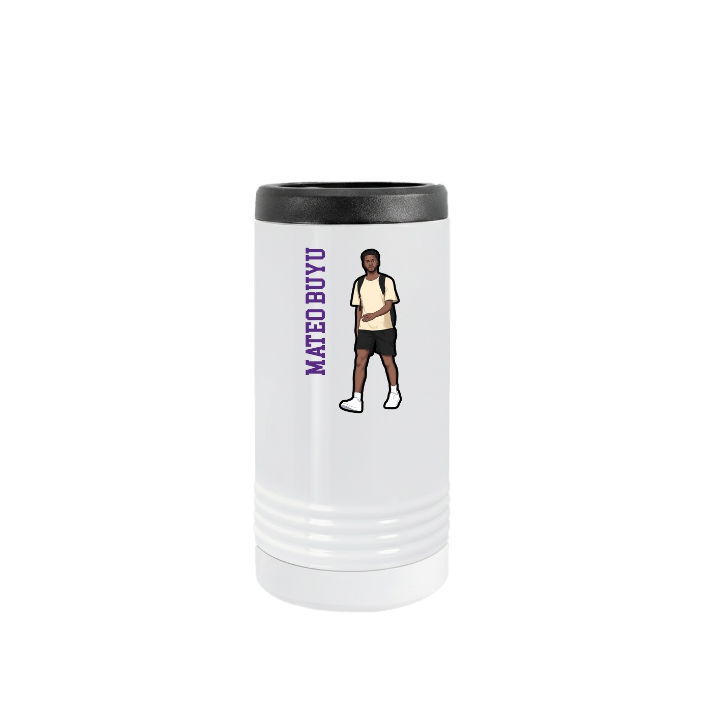 Slim Beverage Holder — Name Vertical in White