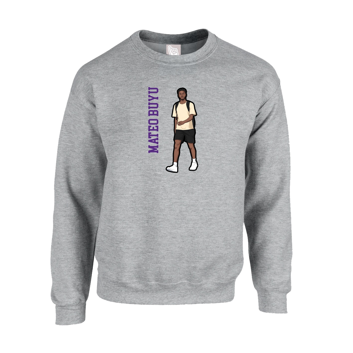 Fleece Crew — Name Vertical in Grey