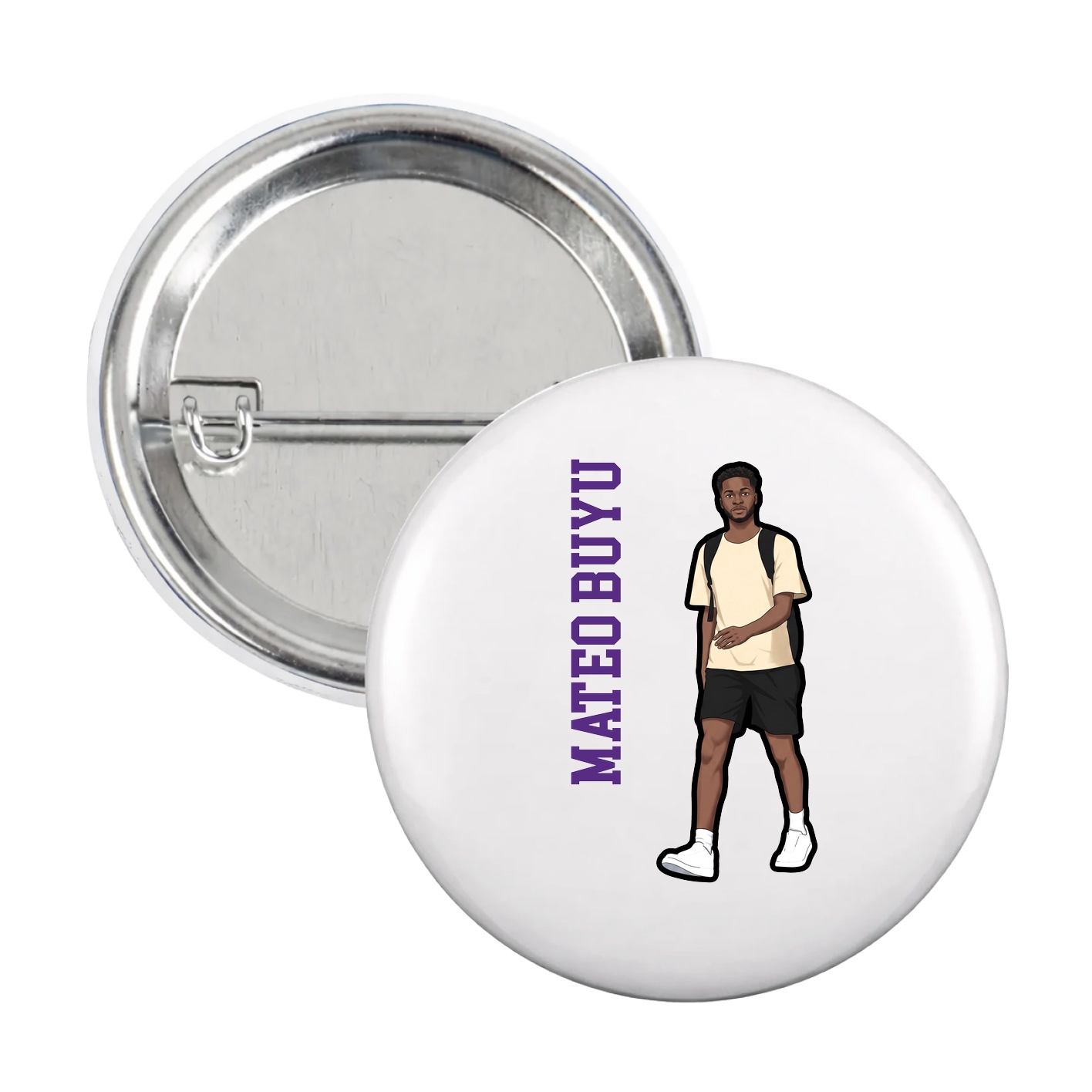Game Day Button — Name Vertical in White