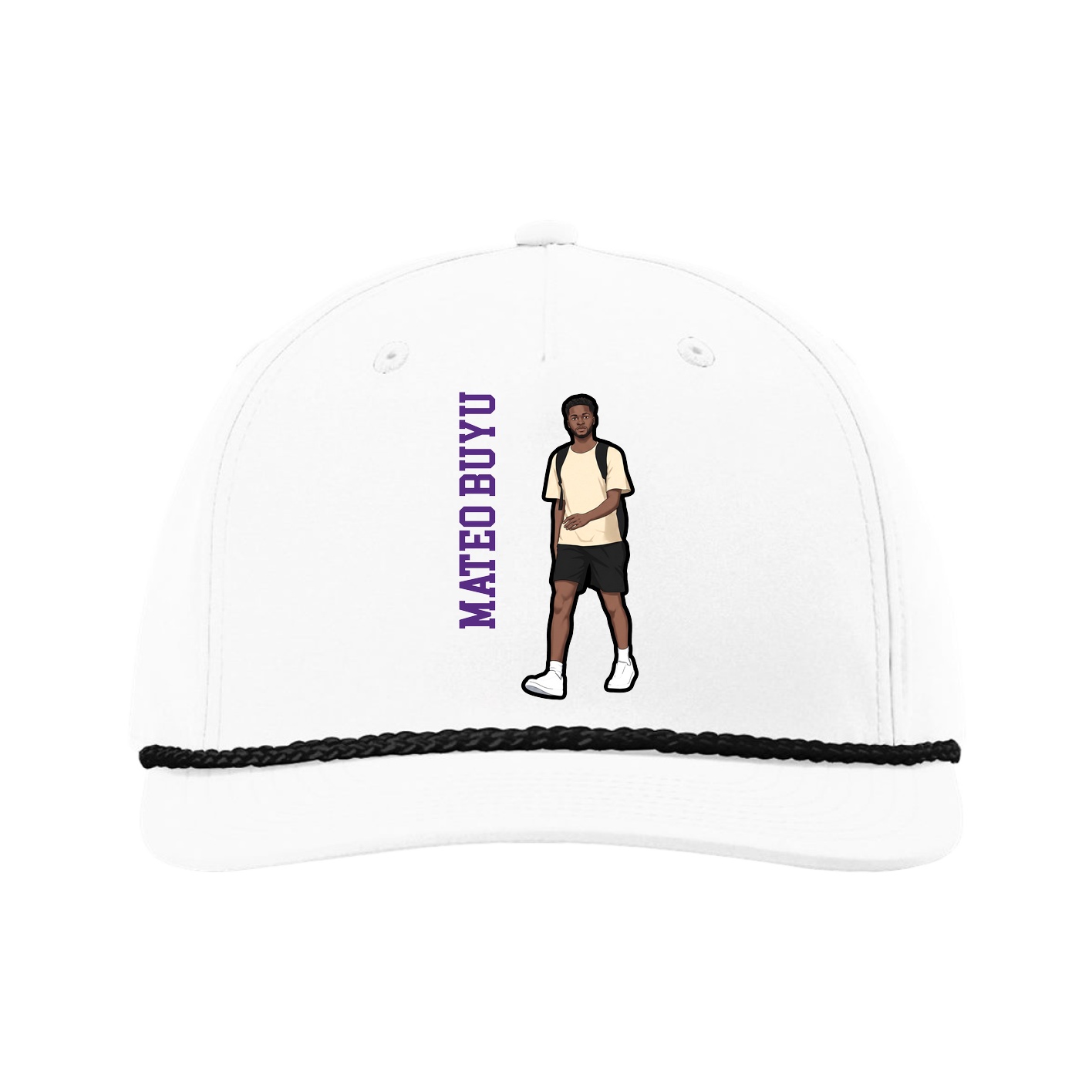 Five-Panel Classic Rope Cap — Name Vertical in White