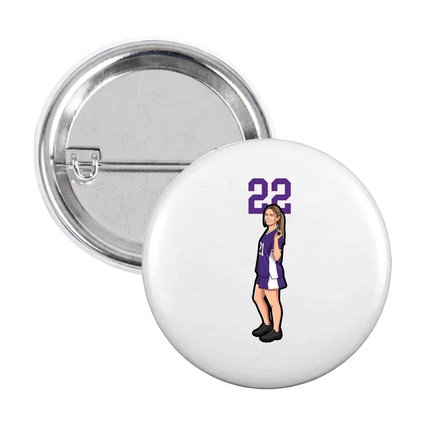 Game Day Button — Number Top in White