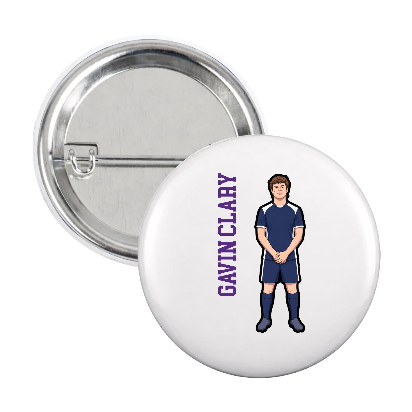 Game Day Button — Name Vertical in White