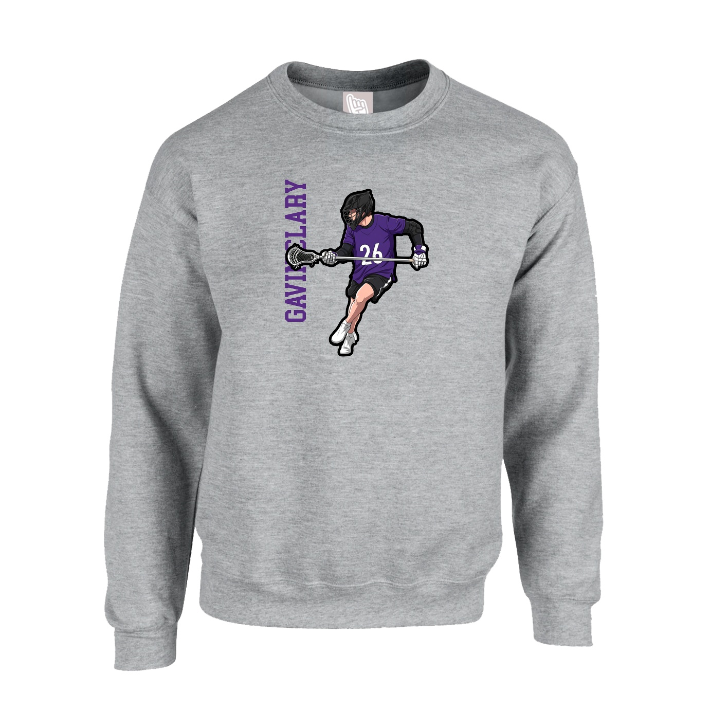 Fleece Crew — Name Vertical in Grey