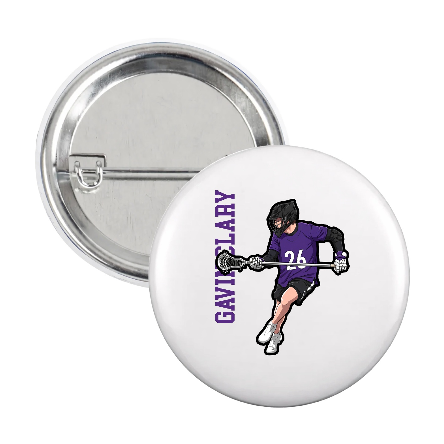 Game Day Button — Name Vertical in White