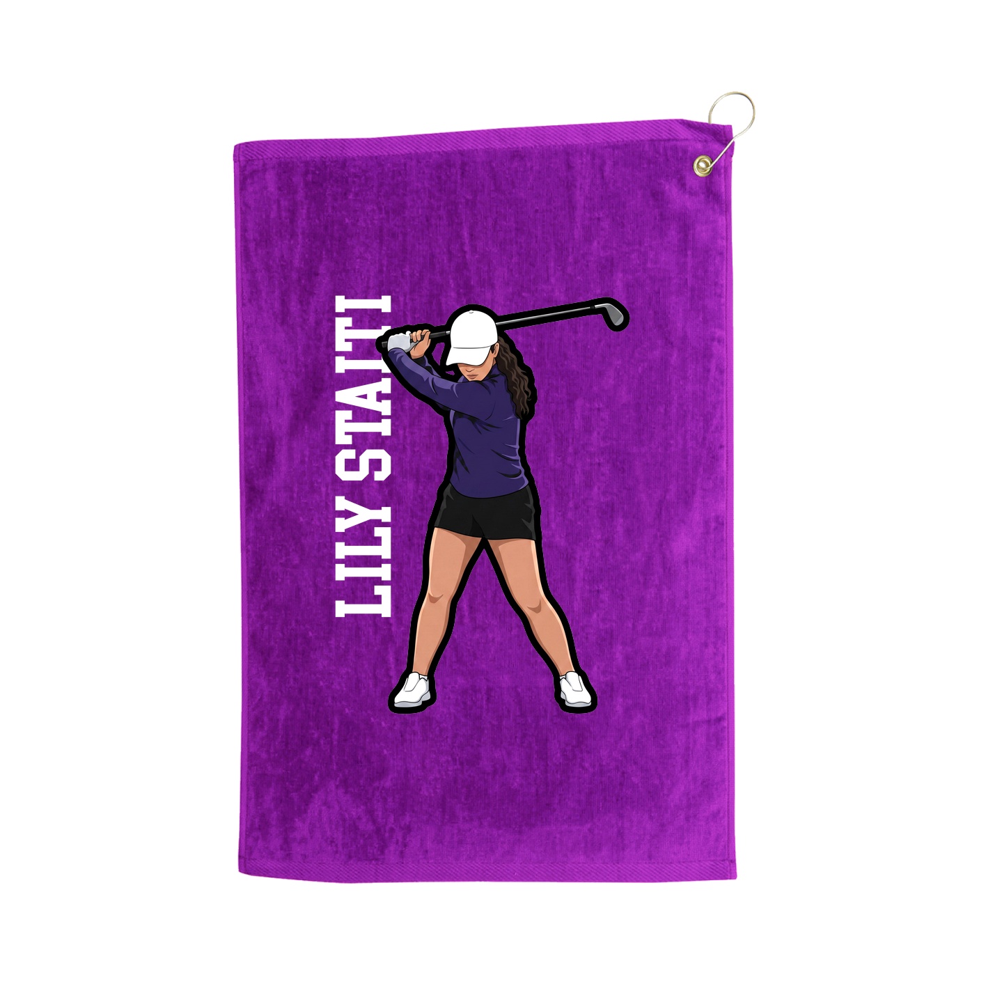 Golf Towel — Name Vertical in Purple