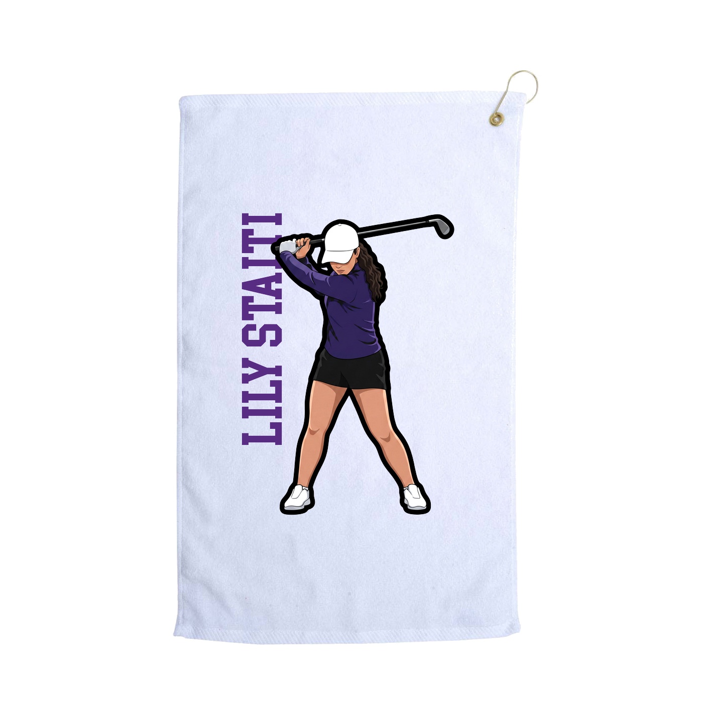 Golf Towel — Name Vertical in White