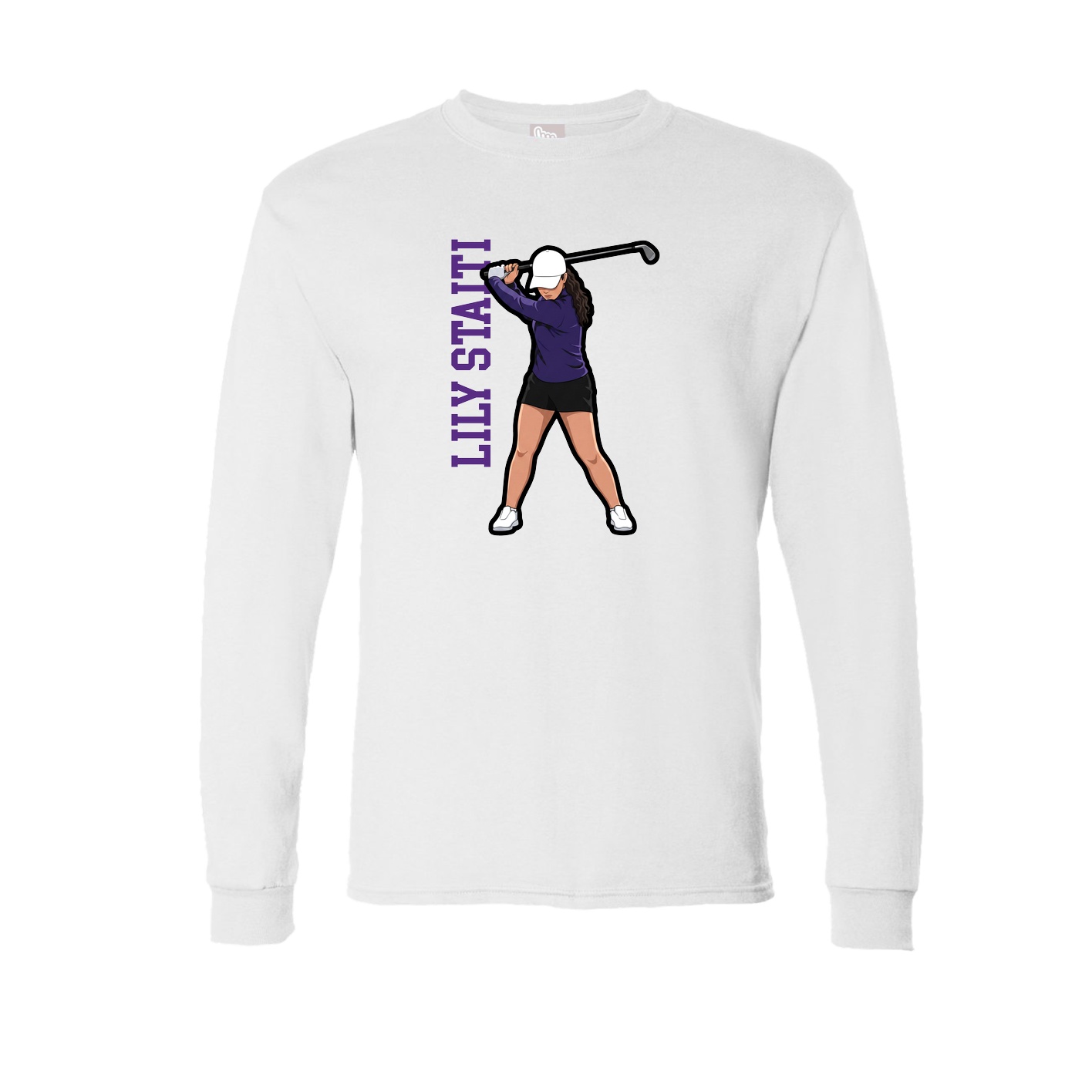 Long Sleeve Tee — Name Vertical in White
