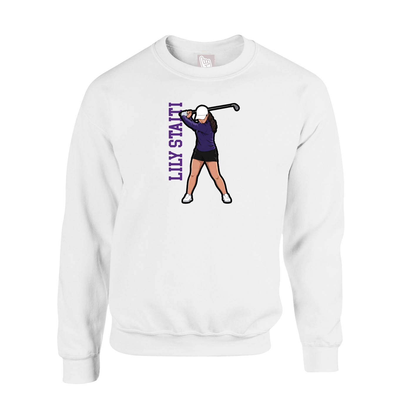 Fleece Crew — Name Vertical in White