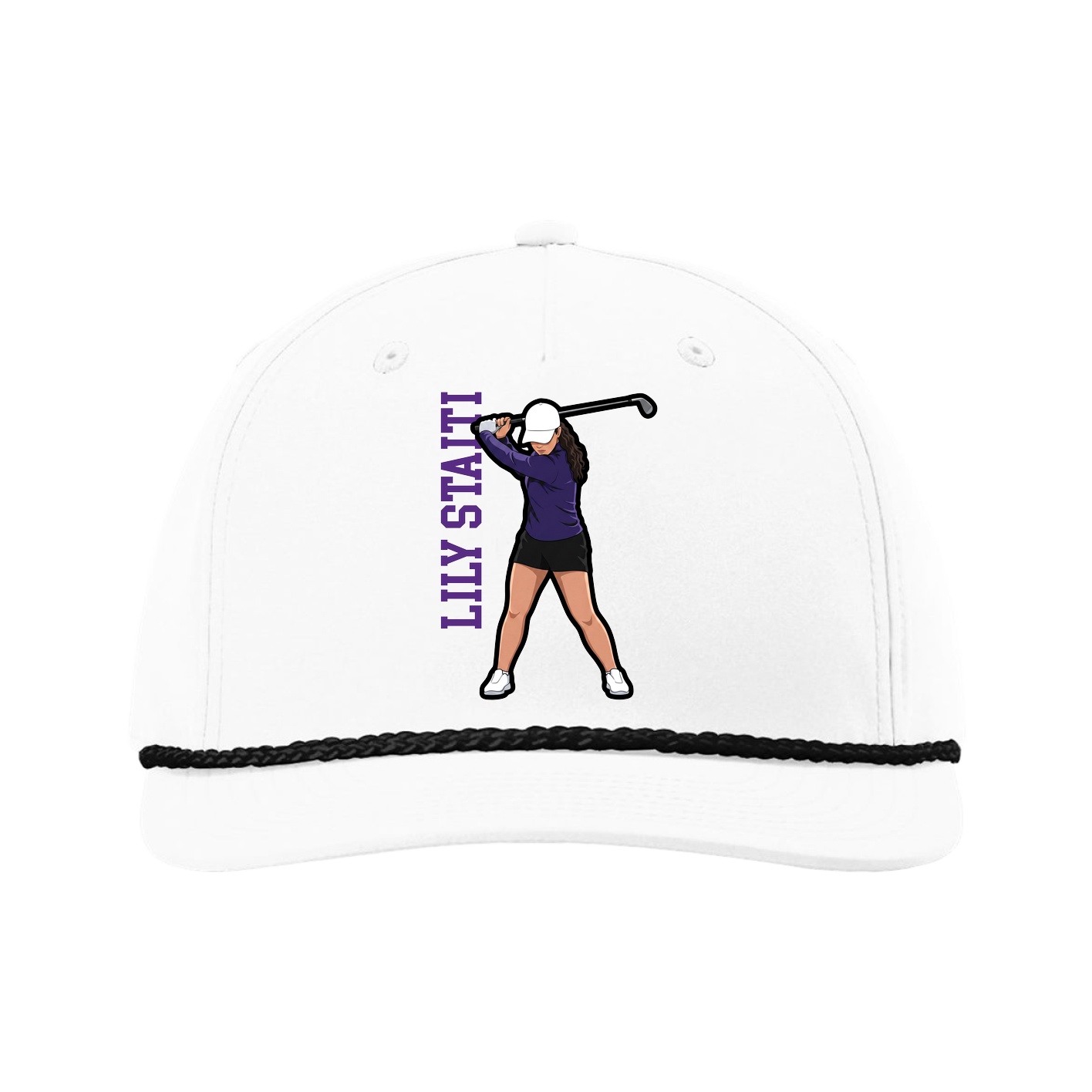 Five-Panel Classic Rope Cap — Name Vertical in White