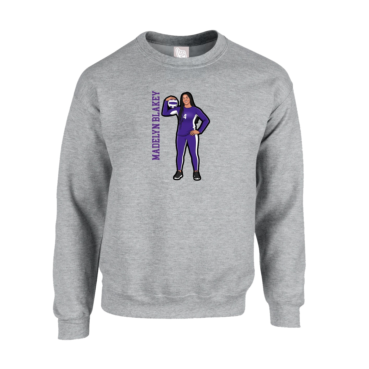 Fleece Crew — Name Vertical in Grey