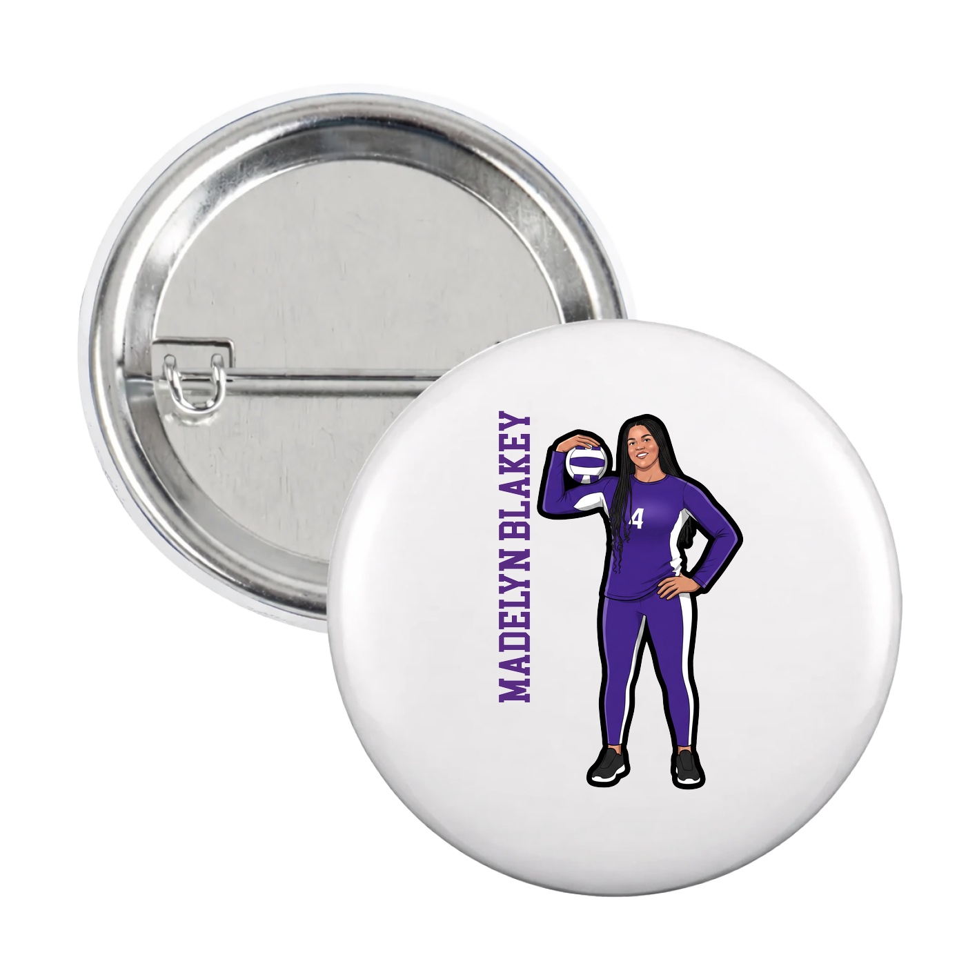 Game Day Button — Name Vertical in White