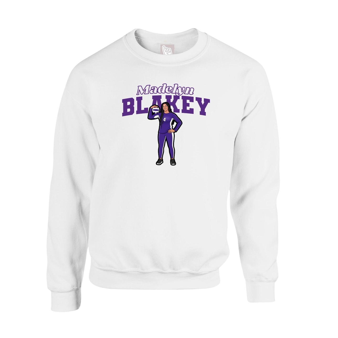 Fleece Crew — Name Arch in White