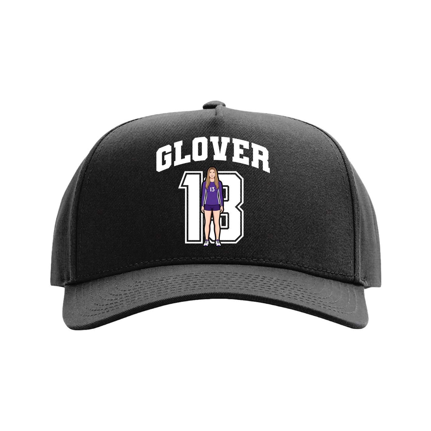 Full Fabric Five-Panel Champ Cap — Number in Black