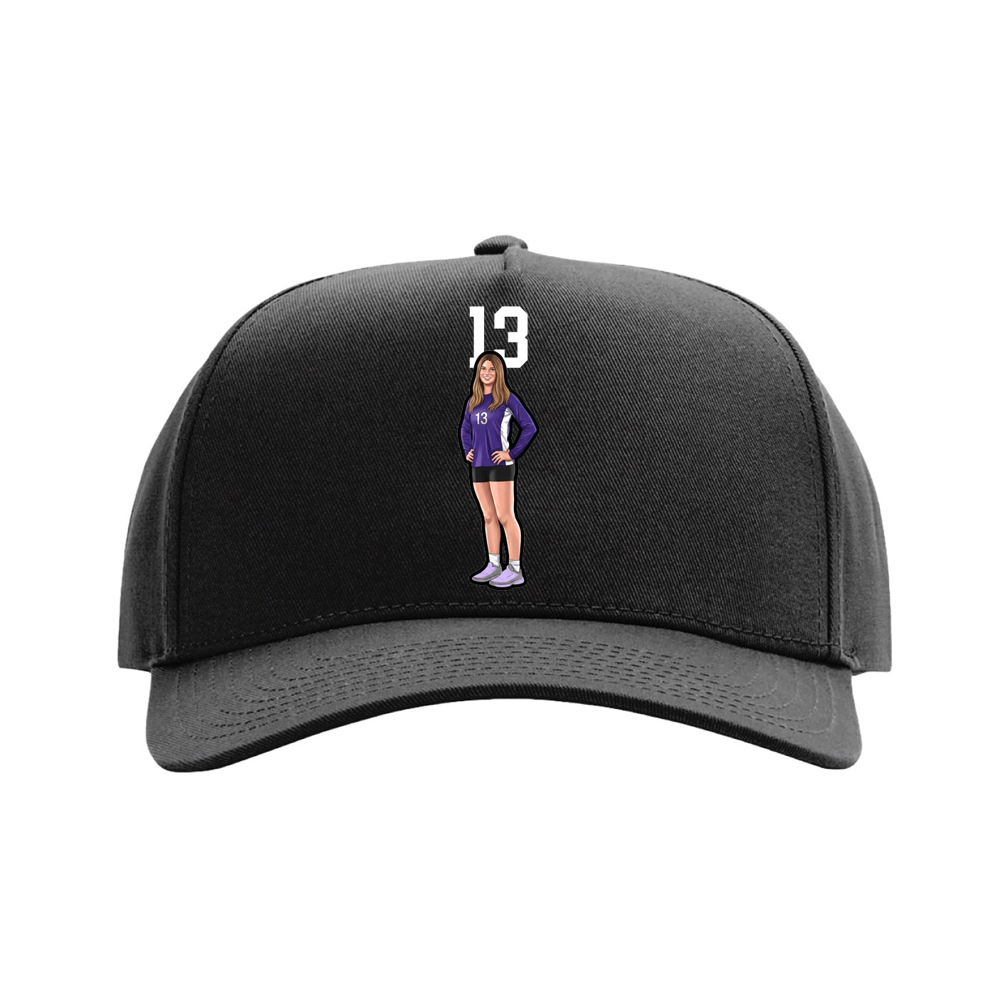 Full Fabric Five-Panel Champ Cap — Number Top in Black