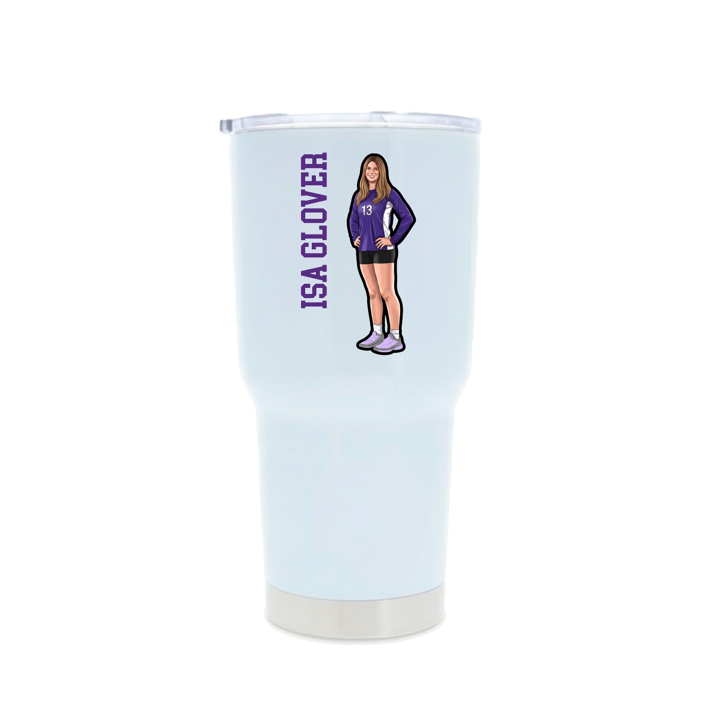 30oz Stainless Steel Tumbler — Name Vertical in White