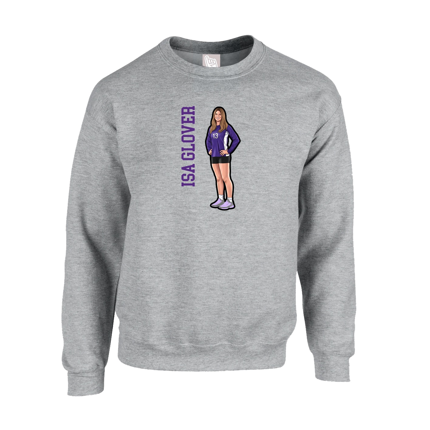 Fleece Crew — Name Vertical in Grey