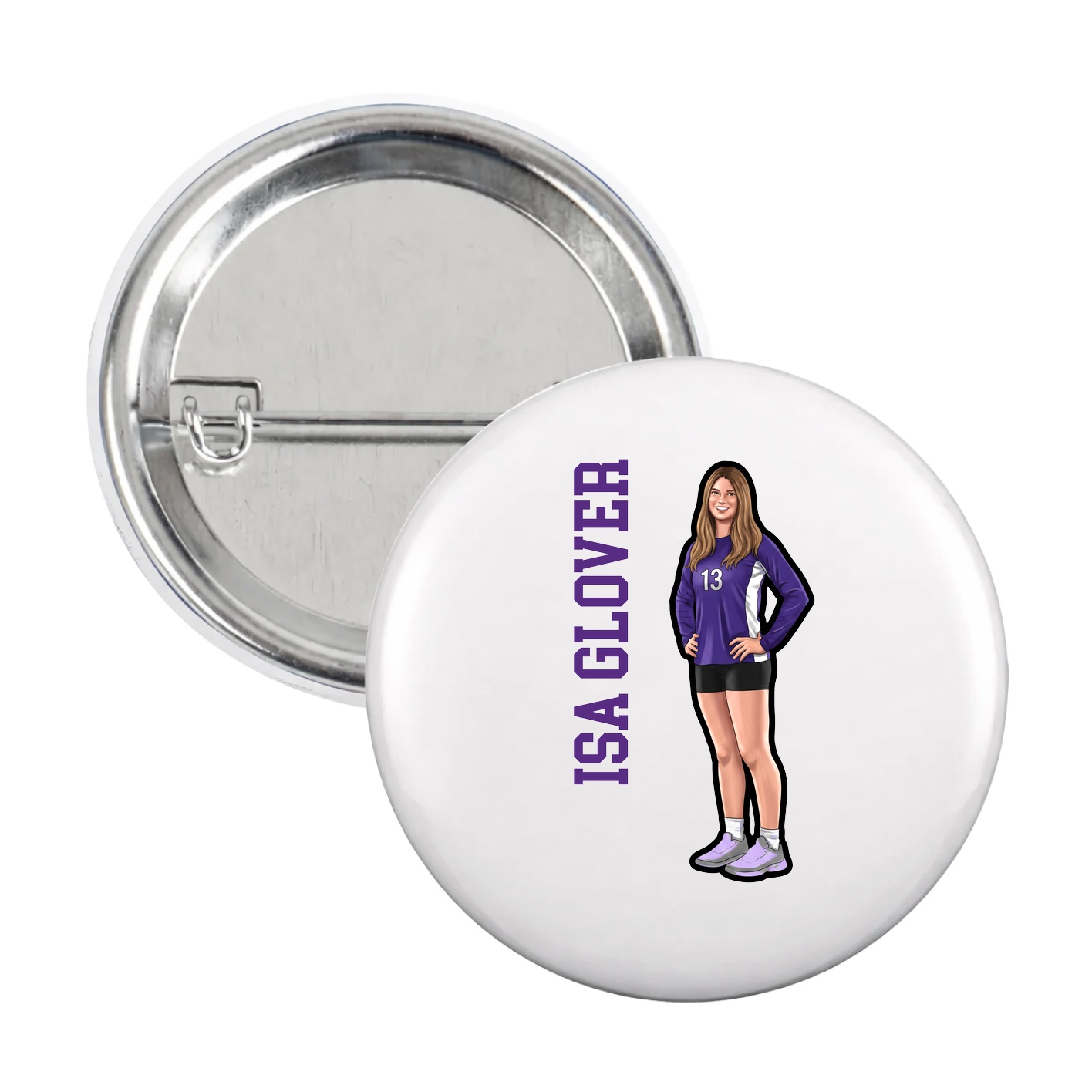 Game Day Button — Name Vertical in White
