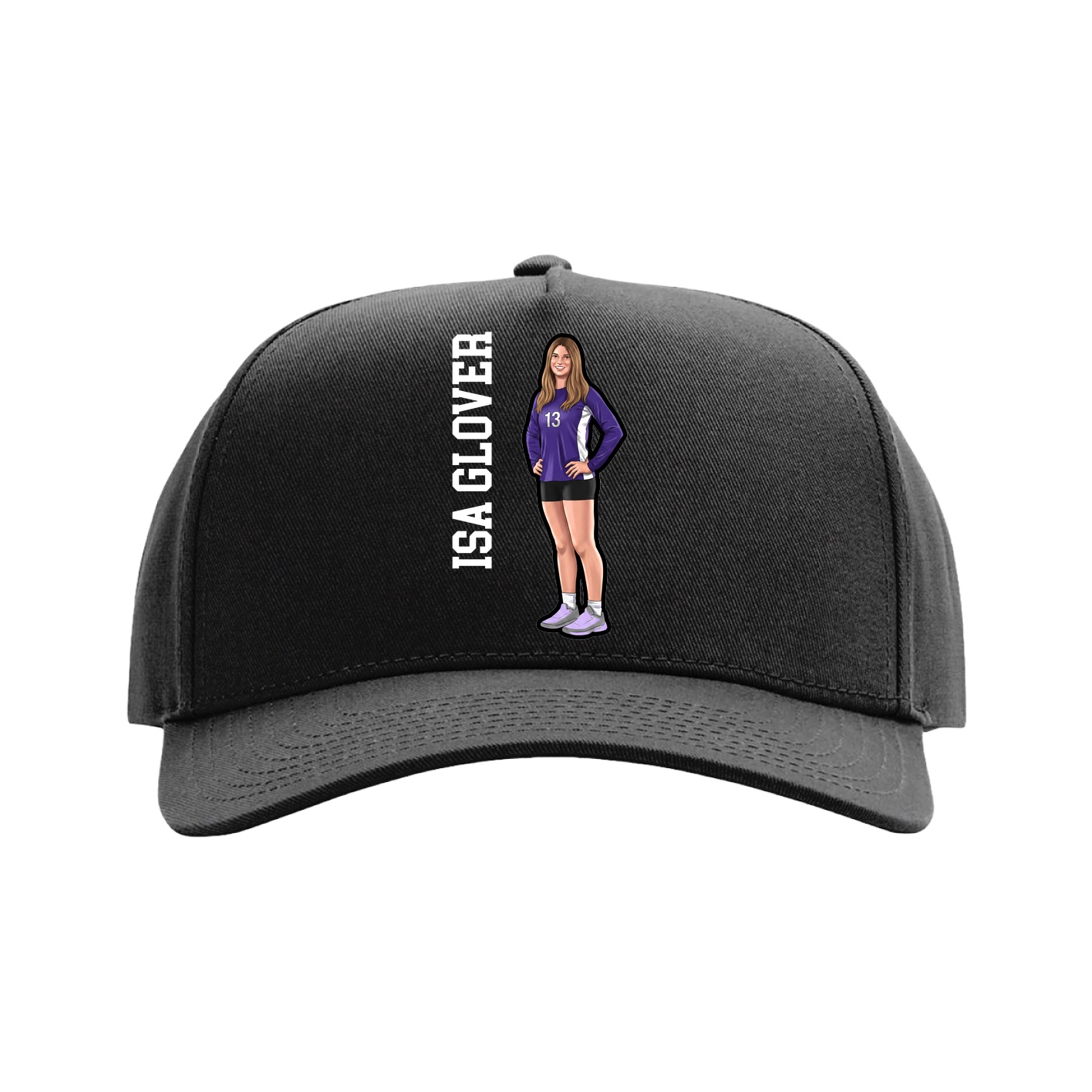 Full Fabric Five-Panel Champ Cap — Name Vertical in Black