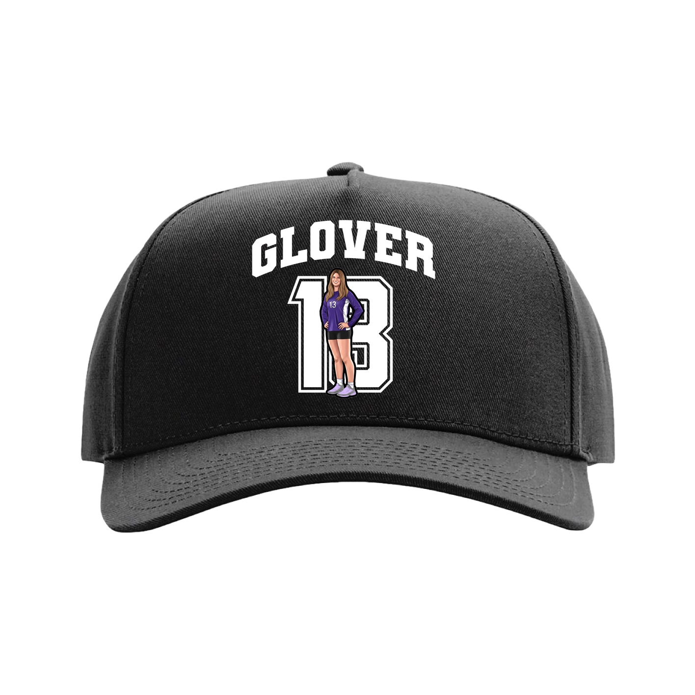 Full Fabric Five-Panel Champ Cap — Number in Black
