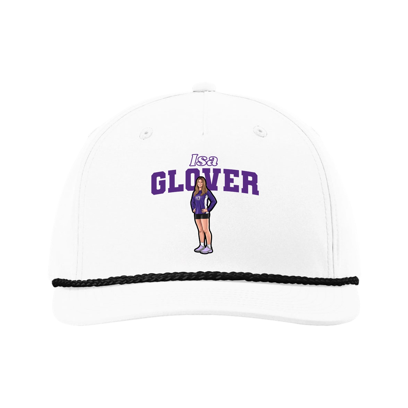 Five-Panel Classic Rope Cap — Name Arch in White