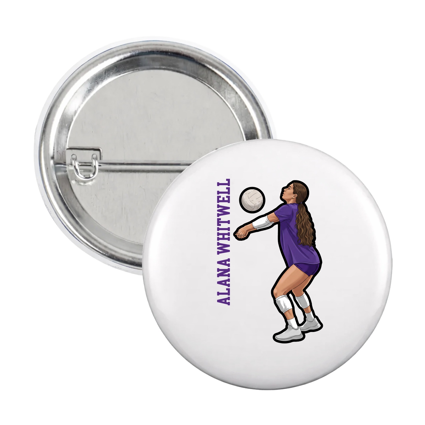 Game Day Button — Name Vertical in White
