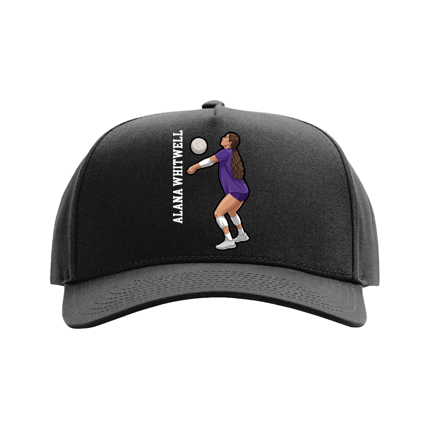 Full Fabric Five-Panel Champ Cap — Name Vertical in Black