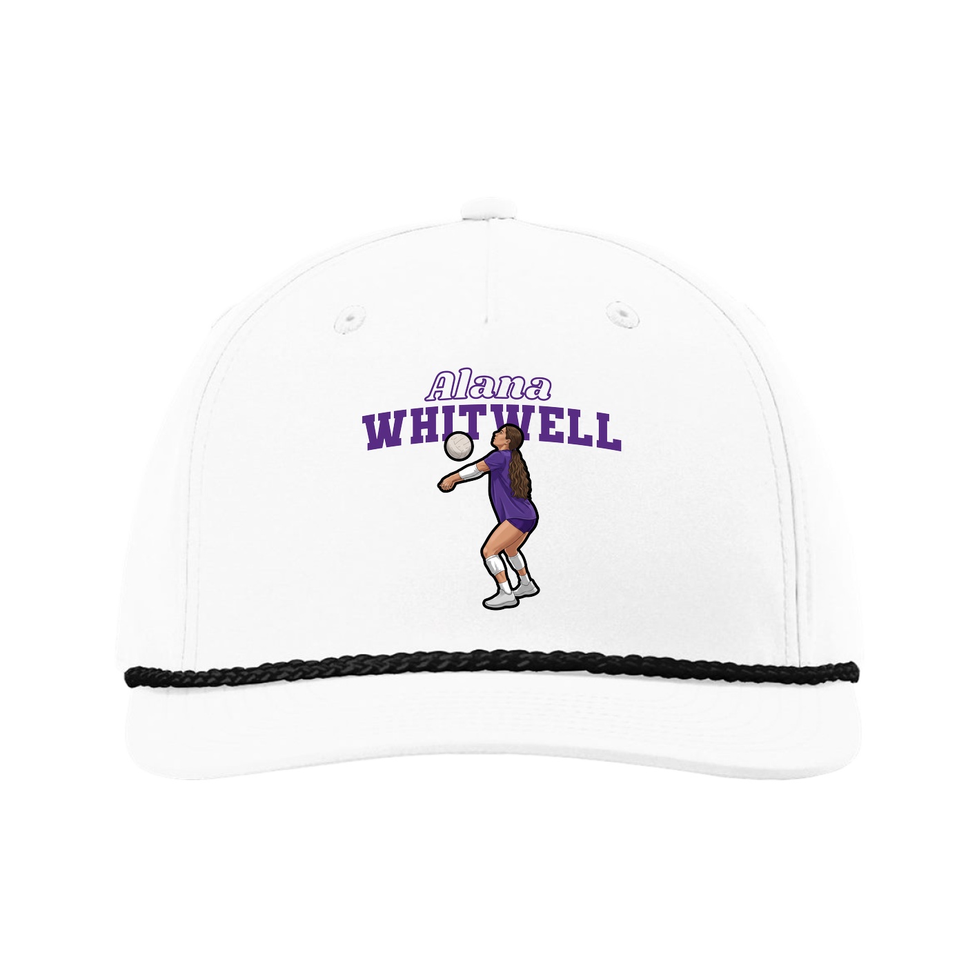 Five-Panel Classic Rope Cap — Name Arch in White