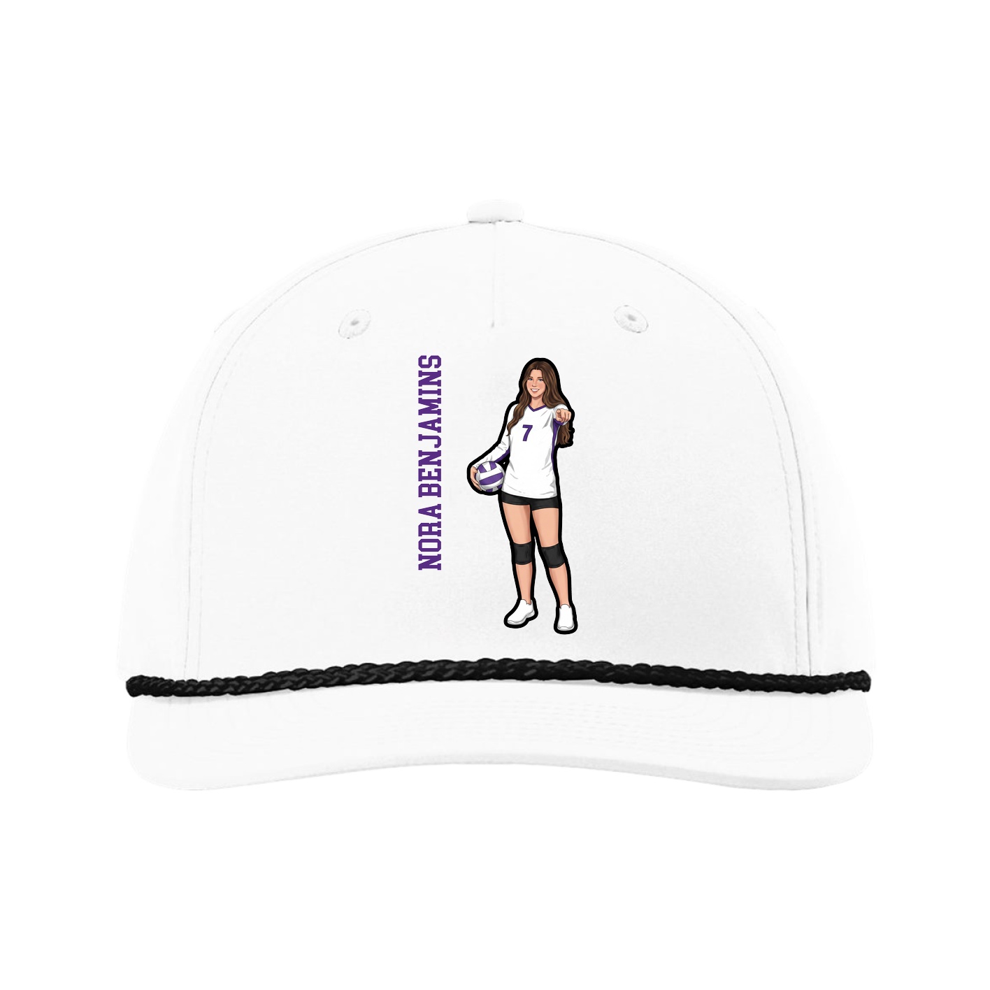 Five-Panel Classic Rope Cap — Name Vertical in White