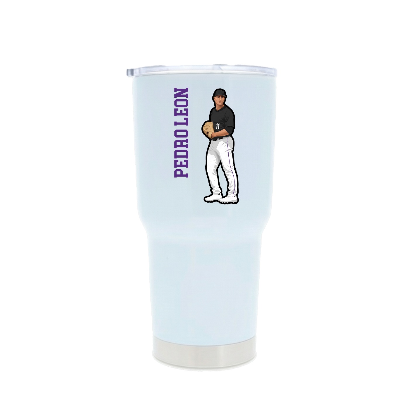 30oz Stainless Steel Tumbler — Name Vertical in White