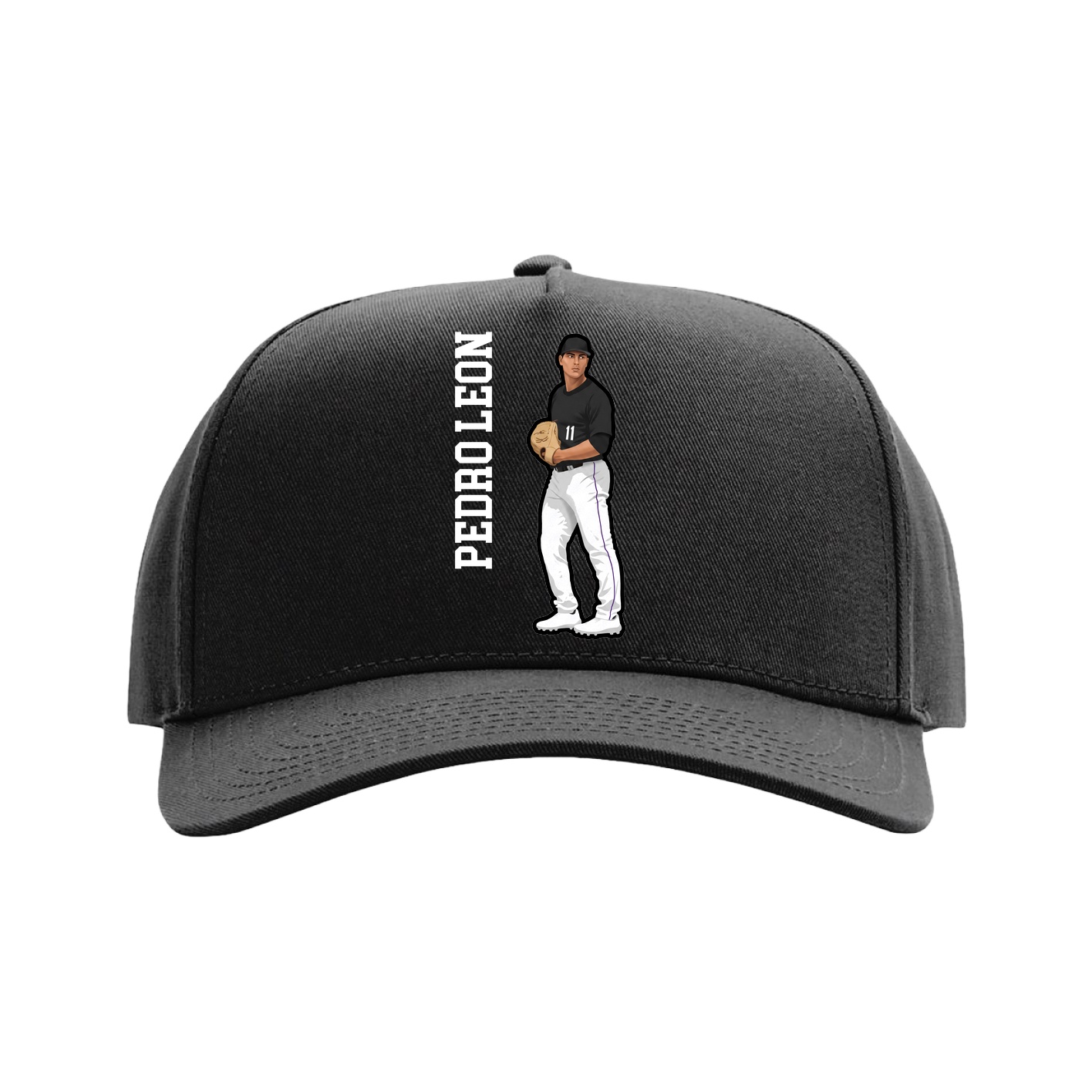 Full Fabric Five-Panel Champ Cap — Name Vertical in Black
