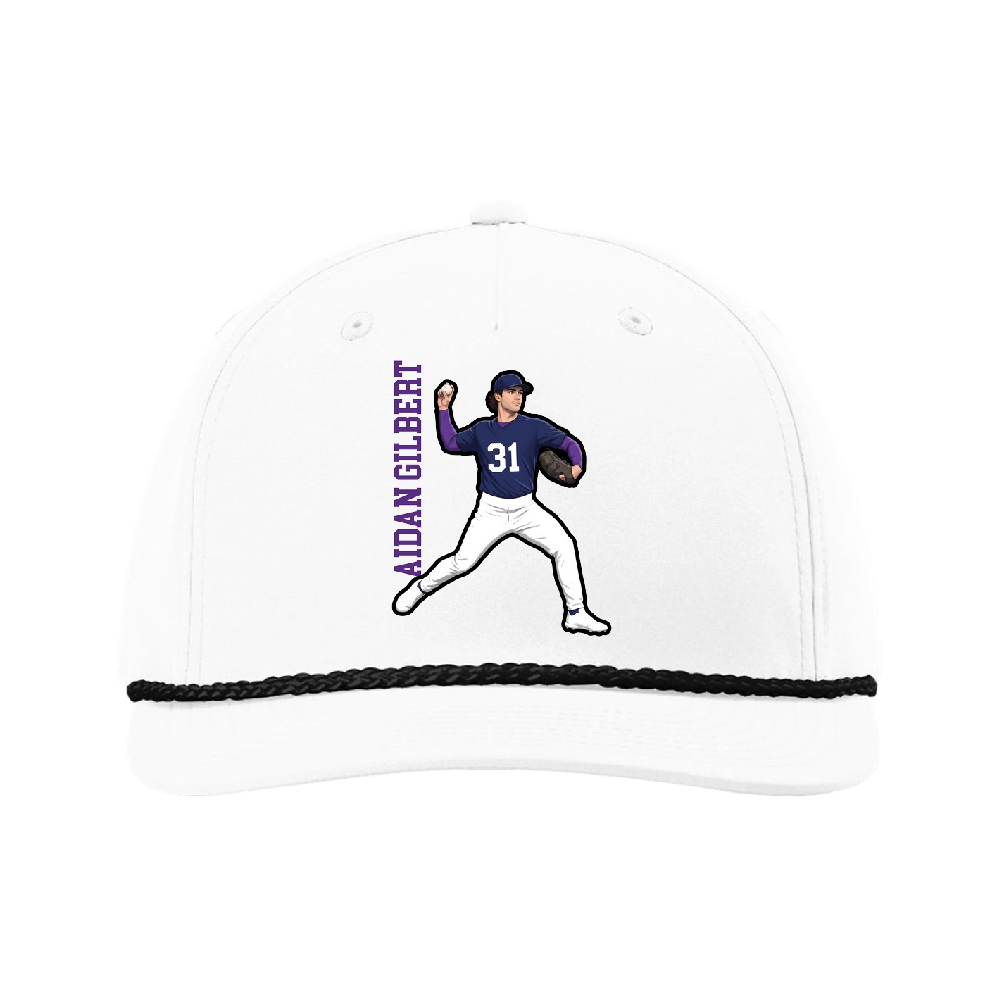 Five-Panel Classic Rope Cap — Name Vertical in White