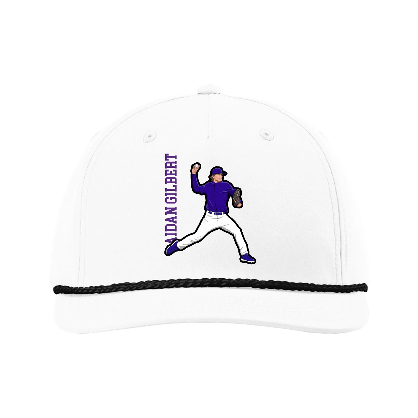 Five-Panel Classic Rope Cap — Name Vertical in White