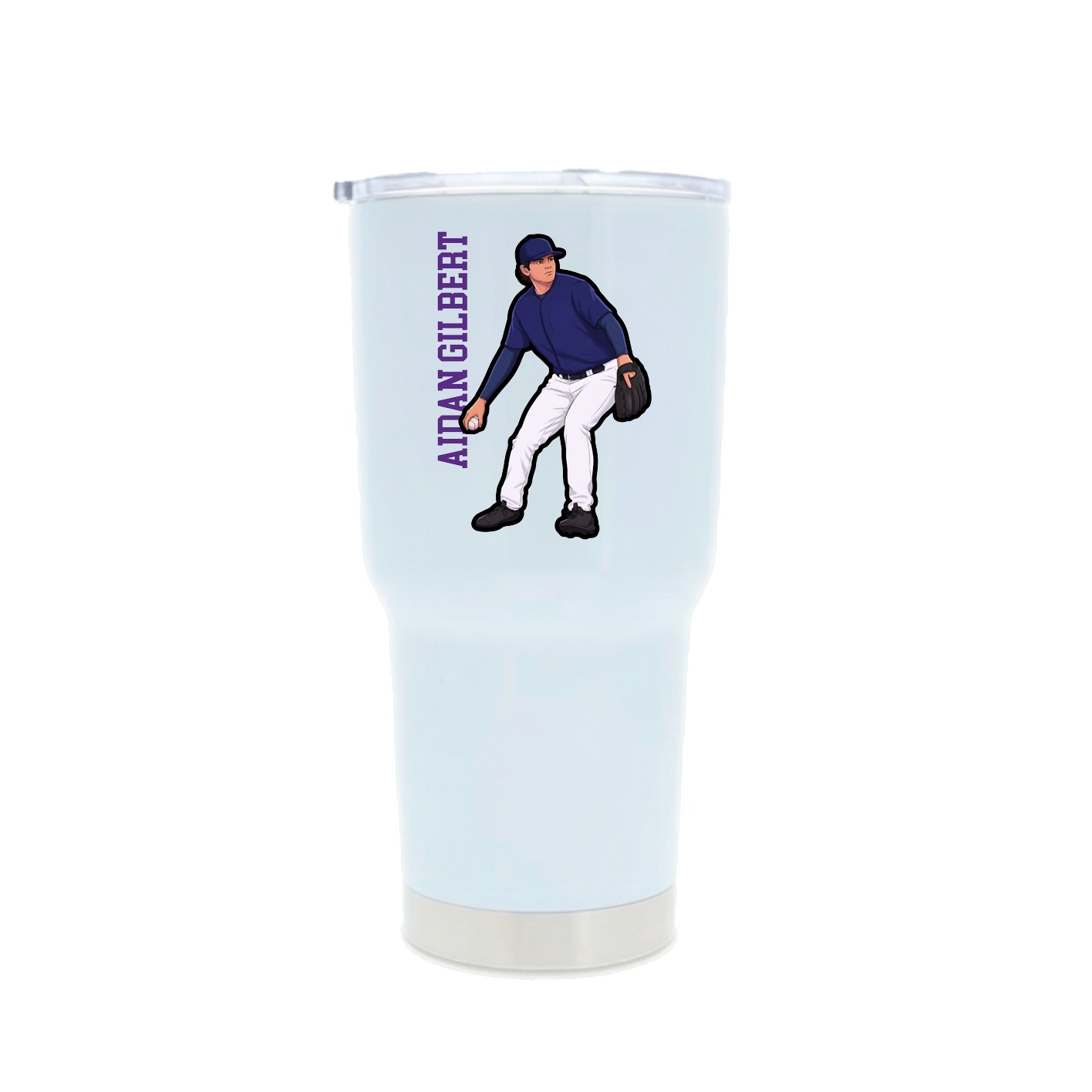 30oz Stainless Steel Tumbler — Name Vertical in White