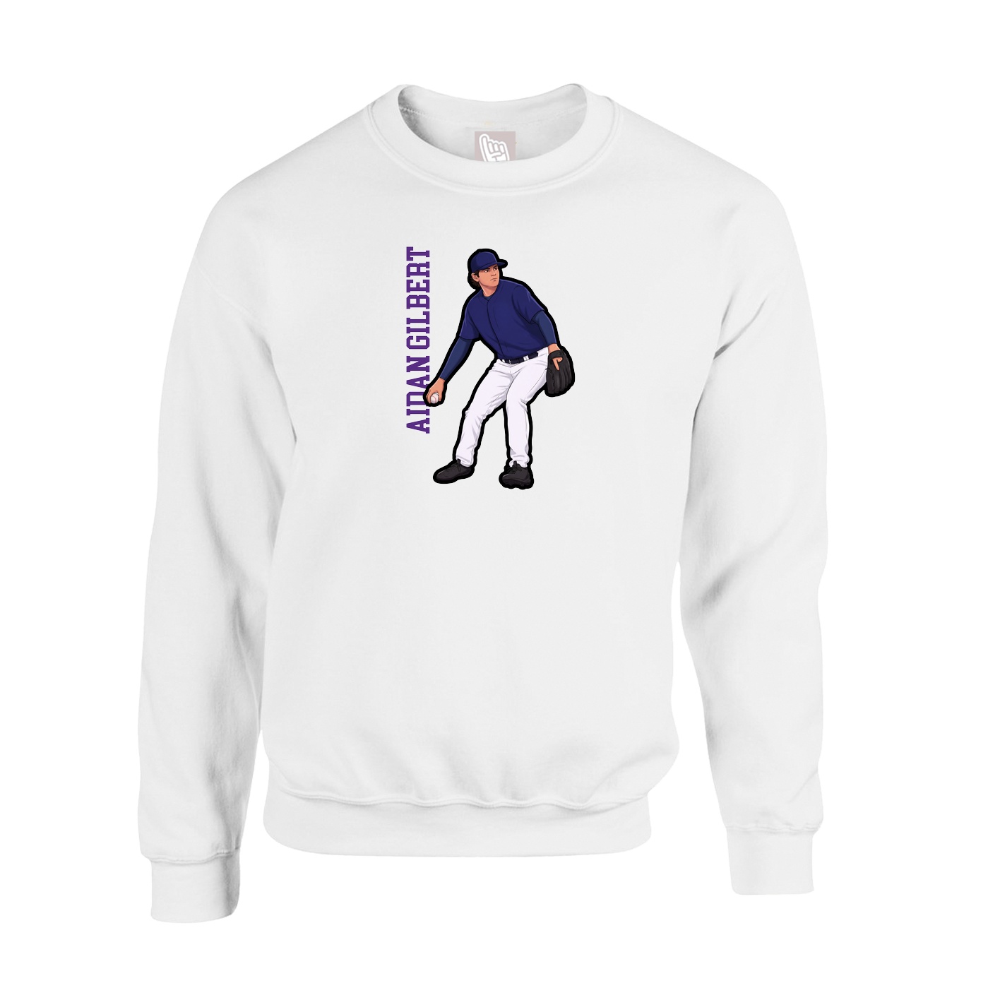 Fleece Crew — Name Vertical in White